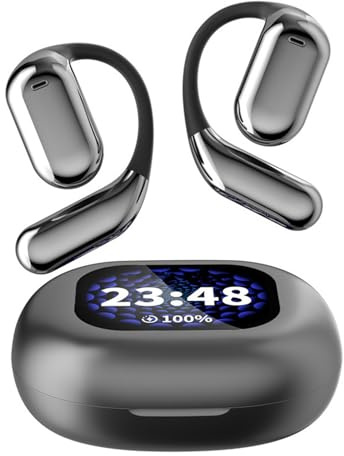 Wireless Bluetooth Touch Screen Active Noise Cancelling Earbuds Open Ear Air Conduction Sports Headphones for Runners, Bluetooth ANC Running Earphones Over Ear with Screen On Case for iPhone Android