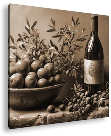Leinwandbild Rustikale Komposition aus Oliven, Zweigen und Wein Format: 60x60 cm Effekt: Sepia XXL Kunstdruck Bild auf Keilrahmen/Wandbild/Wohnzimmer Deko