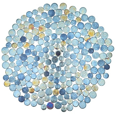 Yuvori 0,5 kg irisierende runde Keramik-Mosaikfliesen, DIY für Badezimmer, Küche, Wohnzimmer und Garten (blau)