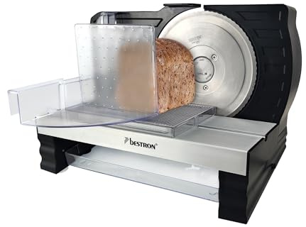 Bestron Coupe-pain RSG avec lame en acier inoxydable, fabriqué en Allemagne, épaisseur de coupe continue de 0 à 20 mm, coupe-pain avec bouton de changement pour un fonctionnement automatique et manuel