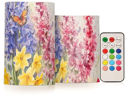 Hyacinths Rose Butterflies Bees Flameless Flickering Candles Led Flameless Candles with Batteries for Votive 4 5 Set of 2