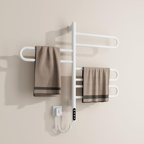 EMKE Scaldasalviette Elettrico da Bagno 780x430 mm,Bianco, 130W | Girevole 180°, Radiatore Intelligente Asciugamani