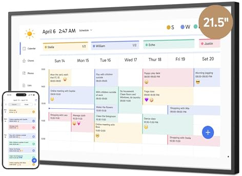 Dragon Touch Calendrier Numérique de 21,5 - Calendrier Mural Électronique 1920x1080 FHD, Calendrier de Bureau Écran Tactile avec Mémoire de 32 Go, Planificateur Familial Intelligent, TM21 Noir