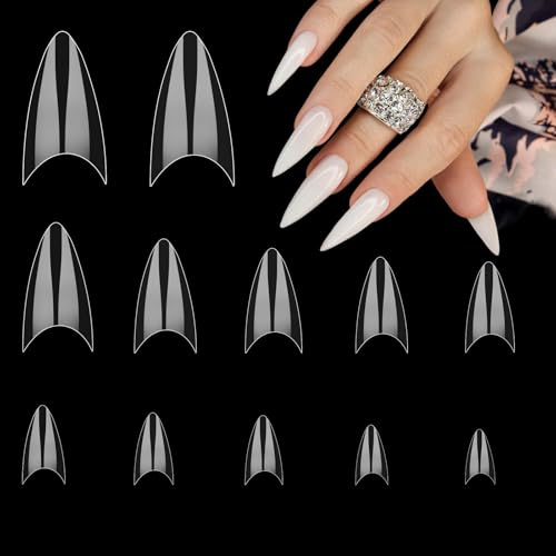 simarro 500 Stück Nageltips Kurz für Gelnägel, 10 Größen Transparent Stiletto Tips Acryl Fake Nail Nagel Tip Künstliche Nagelspitzen für Nagelstudio Salon DIY | Transparente Gelnägel für Nageltechniker, Anfänger, DIY Praxis, Kunstdesign zu Hause