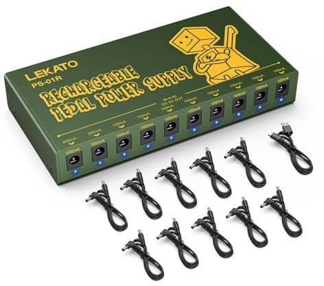 LEKATO Rechargeable Guitar Pedal Power Supply, Built-in 10000mAh Battery, Isolated 10 DC Outputs for 9V(100mA, 300mA), Effect Power Supply with Short Circuit Protection