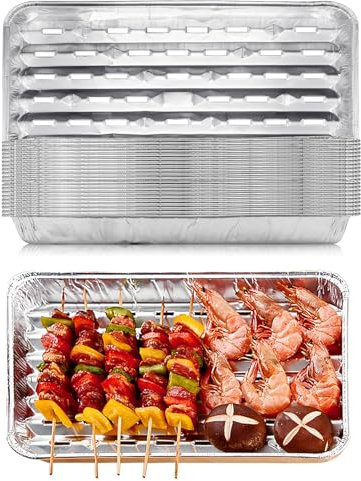 SCDZY Vassoi in lamina per barbecue, confezione da 20 vassoi usa e getta, 34 x 23 x 2,8 cm, in alluminio, perforati, per barbecue, grigliate, campeggio, viaggi