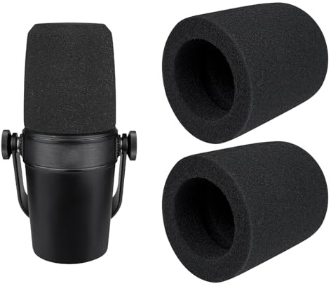 SOULWIT 2Pcs Microphones Pop Filter for Shure MV7/MV7X, Protective Mic Cover Windscreen Foam - Black