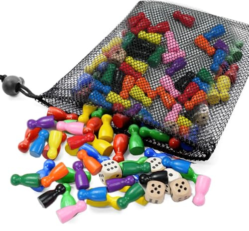 CHUANFU 80 Pieces Pions de Jeu en Bois avec Pions pour Jouet et 6 Dés