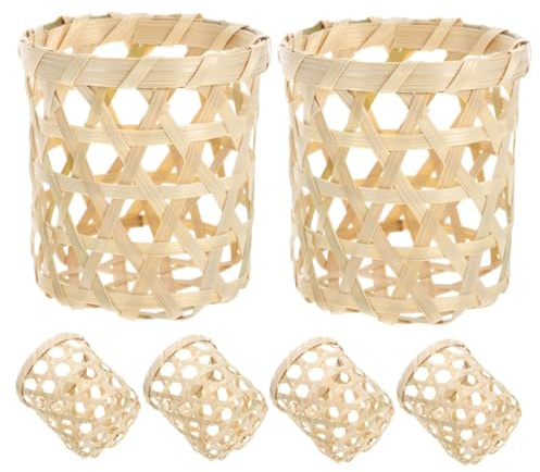 NUOBESTY Panier Porte-Bougies Tressé en Bambou 6 Pièces, Porte-Bougie Chauffe-Plat Décoratif, Centre de Table Vintage, Décoration Intérieure pour Maison et Présent