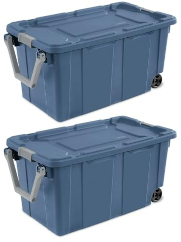 CNEIESD 40 Gallon Plastic Storage Box, Wheeled Industrial Tote, Pack of 2