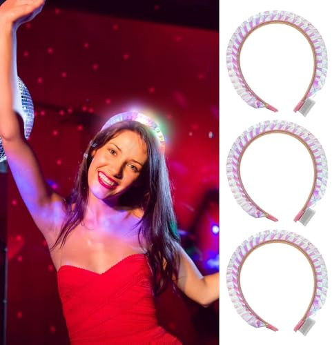HENGBIRD 3 Stück Haarschmuck Festival Led Haarschmucks Kopfschmuck Festival Led Haarreif, Leds Blumenkranz Haare für Frauen und MäDchen Weihnachten Party Halloween Foto-Requisiten