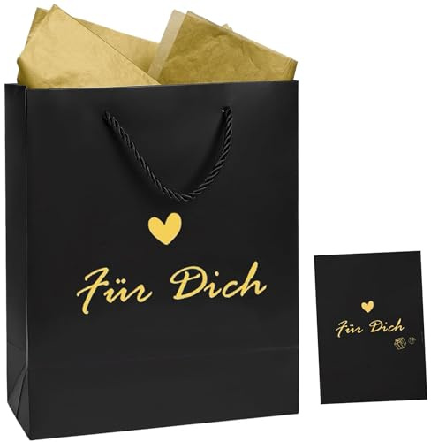 Xinfin Geschenktüten Schwarz Für Dich mit Henkel Groß