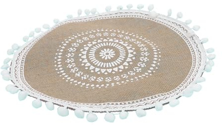INOOMP Tovaglietta Rotonda in Lino Intrecciato a Mano, Stile Bohemien, per Decorazione Casa e Protezione Tavolo, Design Semplice e Funzionale