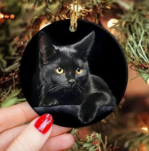 Weihnachtsschmuck Aus Keramik Katze Schwarz Dekorationen Runder Xmas Anhänger Andenken Herzanhänger Aus Keramik Für Kinder Freunde Vater 7.3CM