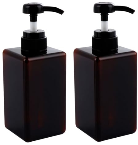 Flacone Dispenser Pompa 450ml Marrone in Plastica, 2 Pezzi | Ricaricabile per Lozioni, Uso Domestico, Facile da Operare, Kit Pratico per Liquidi