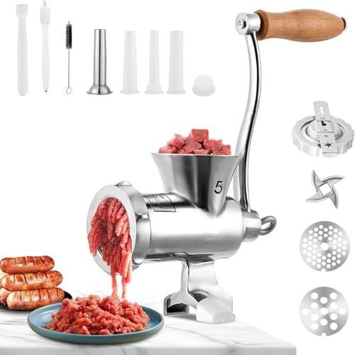 SJUN Tritacarne Manuale，insaccatrice Per Salsiccia，trita Carne Da Cucina Manuale，Acciaio Inox Frullatore Tritatutto，facile Assemblaggiosmontando Convenziente Pulizia(Small 5)