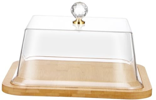VILLCASE Piatto e Base in Legno con Coperchio Trasparente per Torta in Acrilico con Design Semplice Alzata per Dolci per Conservazione Alimenti e Esposizione Elegante