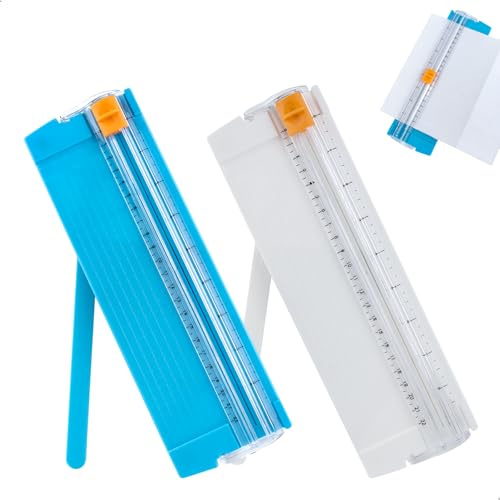 Hebelschneider A4 A3 Fotoschneider, Papierschneidemaschine Rollenschneider mit Maßskala, Geschenkpapier Cutter für Karten Fotos Bastelarbeiten Büro, 2 Stück Himmelblau Weiß