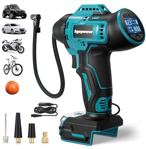 Akku Kompressor für Makita 18V Akku, 11bar 160PSI Autoreifen Luftpumpe | Tragbare Luftkompressor mit LCD-Display-Manometer, mit 12V Autostromkabel für Auto, Motorrad, Fahrrad, Ball(Ohne Akku)