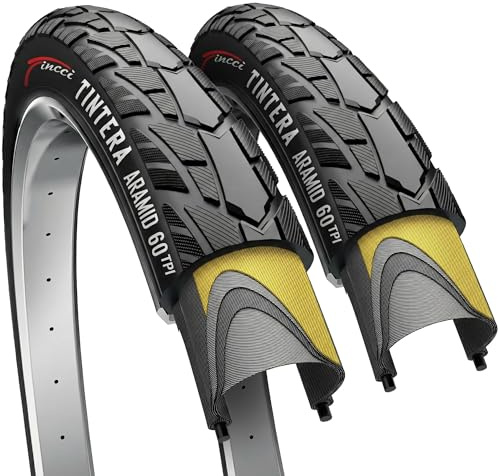 Fincci Pneu 700x45c Gros Crampons 47-622 Pliable avec Protection 60 TPI | Pneu VTC 700x45 avec 60 TPI et Pneu Vélo Anti Crevaison 28 x 1.75 pour une Pression de 40-65 PSI - Lot de 2