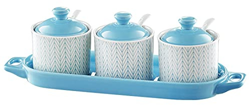 Kryddburk kryddbehållare, kryddburk keramisk kryddkruka, kökstillbehör kryddsocker salt nordisk förvaringsflaska tredelars set(White)