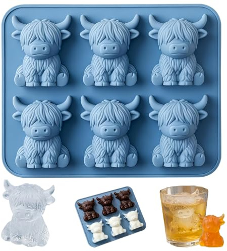 Highland Cow Eiswürfelform, 3D Mini Mini-Hochlandkuh-Eiswürfelform Silikon, Lustige Eiswürfel Form für Whisky, Cocktails & Getränke, Eiswürfelbehälter Geschenk für Papa, Ehemann, Freund