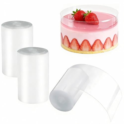 HENGBIRD Tortenrandfolie 6cm hoch *10m 3 Rollen Transparente Tortenfolie Acetat Folie Kuchen Halsbänder für Tortendeko Mousse Schokolade Backen Dessertringe