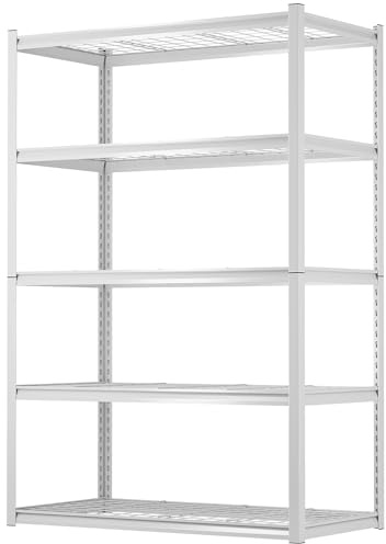 Himimi Schwerlastregal Metall 5 Ebenen,1500kg,Stabiles Lagerregal mit Höhenverstellbaren Gitterböden, Offenes Steckregal für Keller Garage Lager Küchen, Industrie-Standregal 120x40x182 (H) cm Weiß
