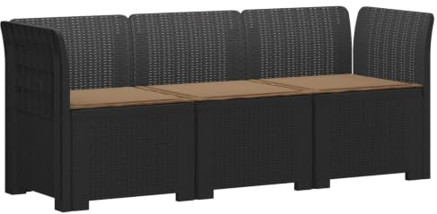 Ziaphsol 3-sitsig trädgårdsoffa med kudde, rottinglook, PP antracit för terrass, balkong, vinterträdgård, lounge, utomhus, sittgrupp, modulsoffa, väderbeständig