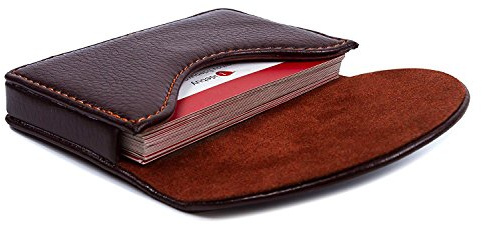 Hamosky Leather Business Name Card Holder Case Wallet Credit Card Book with Magnetic Shut (Coffee)
