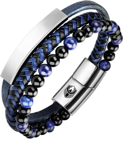 Herrarmband läderarmband med magnetiskt spänne i rostfritt stål och smyckeskrin exklusivt armband för presentidéer för män, 19.5CM, Nickel rostfritt stål