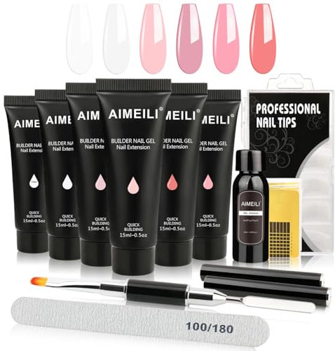 AIMEILI Kit Unghie Gel Completo - Set per Ricostruzione ed Estensione con Unghie Finte, Pennello e Soluzione Antiscivolo