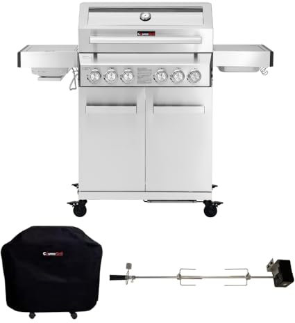 CosmoGrill Platinum Stainless Steel 6 Gas Burner 4+2 Barbecue Grill with Rotisserie and Waterproof Cover, High-Performance Outdoor Cooking Station for Home and Garden BBQ