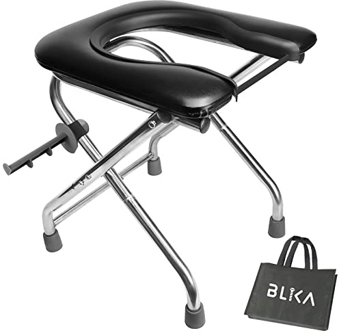 BLIKA U-shaped Portable Toilet for Camping, 350LBS Stainless Steel Foldable Camp Travel Toilet with Soft Seat for Adults, Portable Potty for Camping, RV Travel, Road Trip
