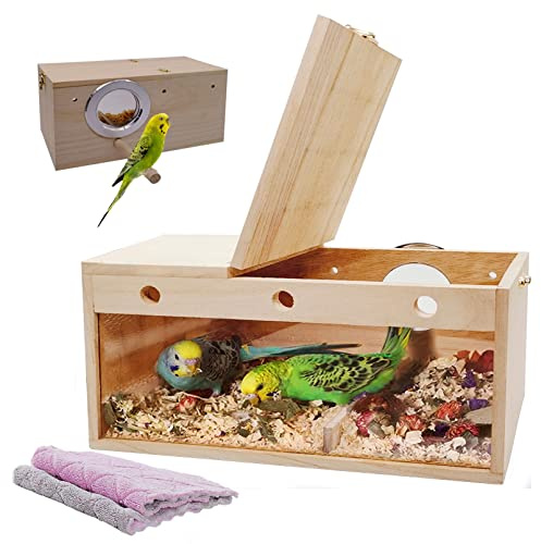 kathson Transparent Parakeet Nesting Box Parakeet Breeding Box Bird Nest with Perch Wooden Acrylic Bird House for Cage Nest for Parrot Lovebirds Cockatiel Conure Budgie and Other Small Medium Birds(L)