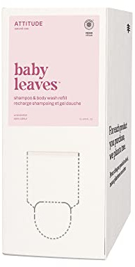 ATTITUDE Baby 2-in-1 Shampoo and Body Wash, EWG Verified, Dermatologically Tested, Made with Naturally Derived Ingredients, Vegan, Unscented, Bulk Refill, 67.6 Fl Oz