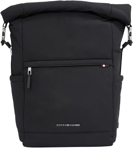 Tommy Hilfiger Herren Rucksack Rolltop Backpack Handgepäck, Schwarz (Black), Einheitsgröße