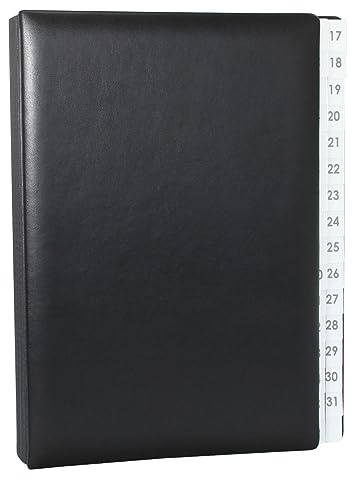 Pultordner mit Register 1-31 aus glattem Vollrindleder in Schwarz, passend für DIN A4, Softcover mit dehnbarem Rücken, Prägung auf Anfrage