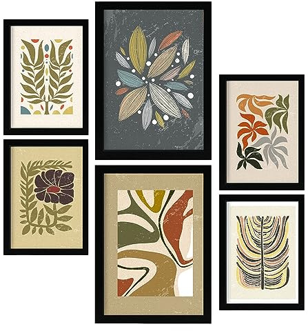 Nacnic Set de 6 Laminas de planta en colección de Laminas de estilo étnico. Cuadros decorativos estéticos para su sala de estar, dormitorio, hogar. Impresión de arte de pared. Tamaños A4 y A3