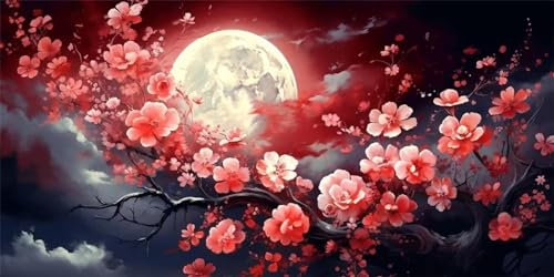 5D DIY Diamond Painting Kirsche Diamond Painting XXL Erwachsene Groß 100x233cm Diamond Art Mondlicht Diamant Painting Bilder Kinder Anfänger Dimondpaintin Crystal Arts Geschenke für Frauen Wand Deko