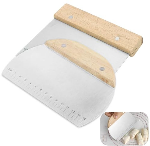 2 Pezzi Raschietto per Pasta, con manico in legno, Taglia Impasto, Raschietto Cucina, Utensili da Cucina Multifunzione per Tagliare Impasti, Pane, Pizza e Dolci, Design Ergonomico e Resistente