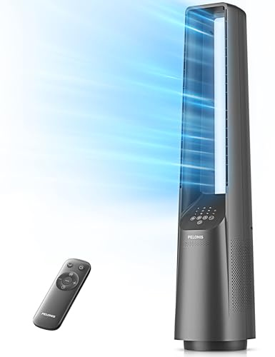 PELONIS 40 Bladeless Tower Fan with Powerful Airflow, Ultra-Quiet DC Motor (22 dB), 6 Speeds, 4 Modes, Remote Control, 7-Hour Timer, 90° Oscillation, Safe Design for Bedroom, Home, Office