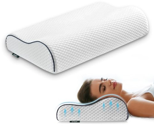 Z-hom Memory Foam Pillow, 59x 39 x 10/12 cm, Comfort Pillows for Neck Shoulder Pain Sleeping, Ergonomic Neck Support Pillow, Cervical Pillow (White)