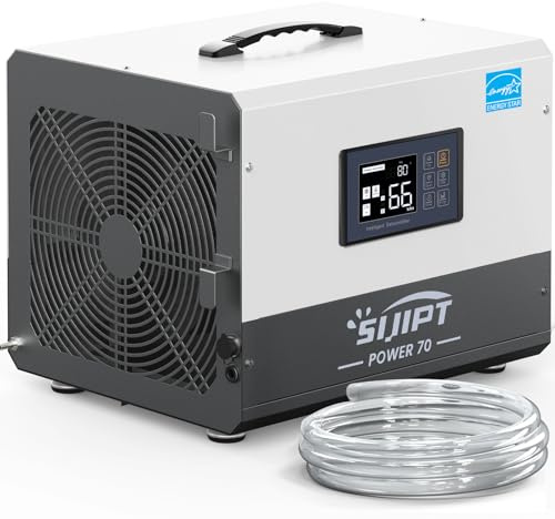 Crawl Space Dehumidifier with Pump, 70 Pints Energy Star Commercial Dehumidifiers for Basement and Home, Compact Dehumidifier for Spaces up to 1000 Sq Ft with Auto Defrost, Memory Starting