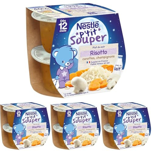 Nestlé Bébé - P'tit Souper - Petits Pots Bébé - Risotto Carottes, Champignon - Dès 12 mois - 2x200g (Lot de 4)