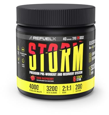 Refuel X STORM™ Performance Pre Workout & Recovery Powder, 40 Servings | 4000mg Citrulline Malate, 3200mg Beta Alanine, 2000mg BCAA 2:1:1, 200mg Caffeine, 850mg Premium Electrolytes, B Vitamins