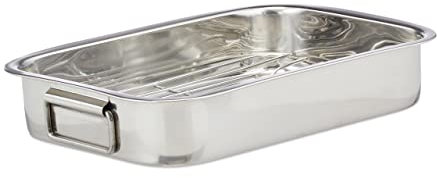 Relaxdays Teglia da Forno con Griglia, M, Pirofila in Acciaio Inox, Rostiera, Casseruola, Lavabile in Lavastoviglie, Color Argento