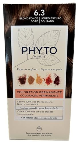Phyto Paris - Coloration Cheveux Permanente 6.3 Blond Foncé Doré - Couleur Blond Doré Foncé Intense et Lumineux - Sans Ammoniaque Enrichie en Pigments Végétaux - Kit Complet à Usage Unique