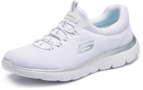 Skechers Mujer Summits 12980W Wide Zapatillas, White Mesh/ Silver Trim, 39 EU Ancho
