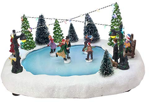 Spetebo LED Weihnachtszene - Eisbahn mit fahrenden Figuren - Tischdekoration Weihnachtsdeko beleuchtet
